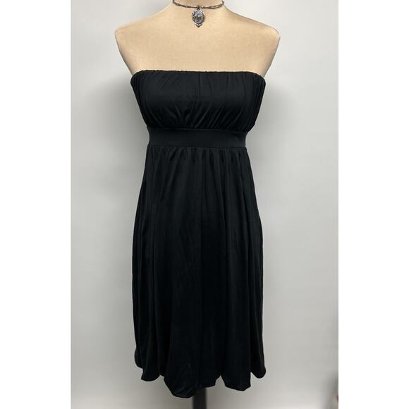 Banana Republic 100% Silk Midi Dress Womens Sz 6 Black Strapless Bubble Hem Prep - Picture 3 of 15